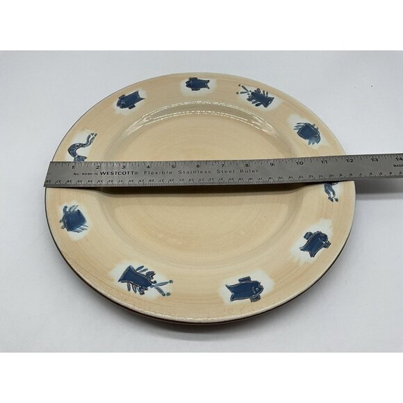 Pottery Barn Seafood Dinner Plate 12" Blue Seafood  Around With a Tan Background - Picture 13 of 14